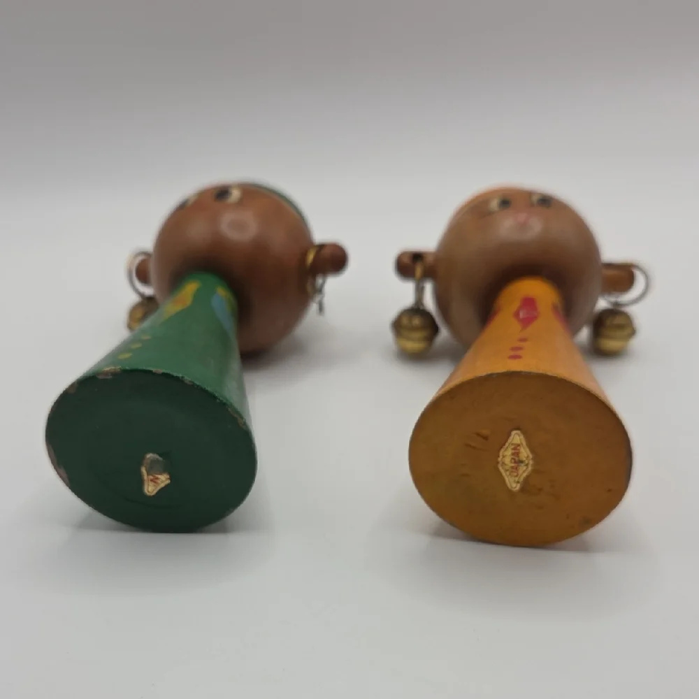 Salt and Pepper Shakers Set - Wooden People Green and Brown